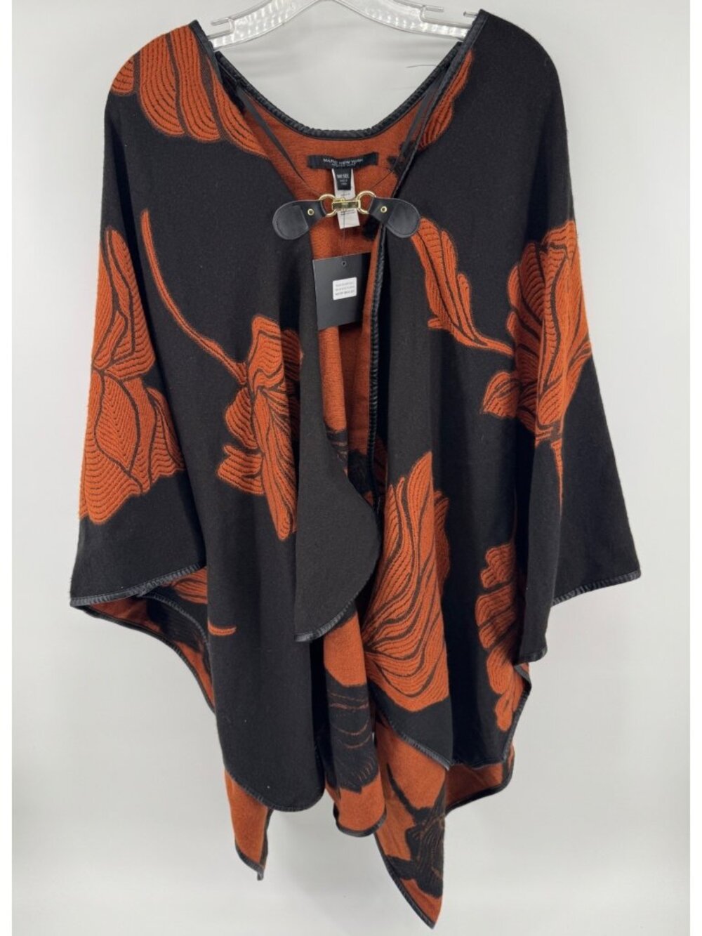Marc New York Andrew Marc Dark Floral Poncho With Leather Trim One Size MSRP $69